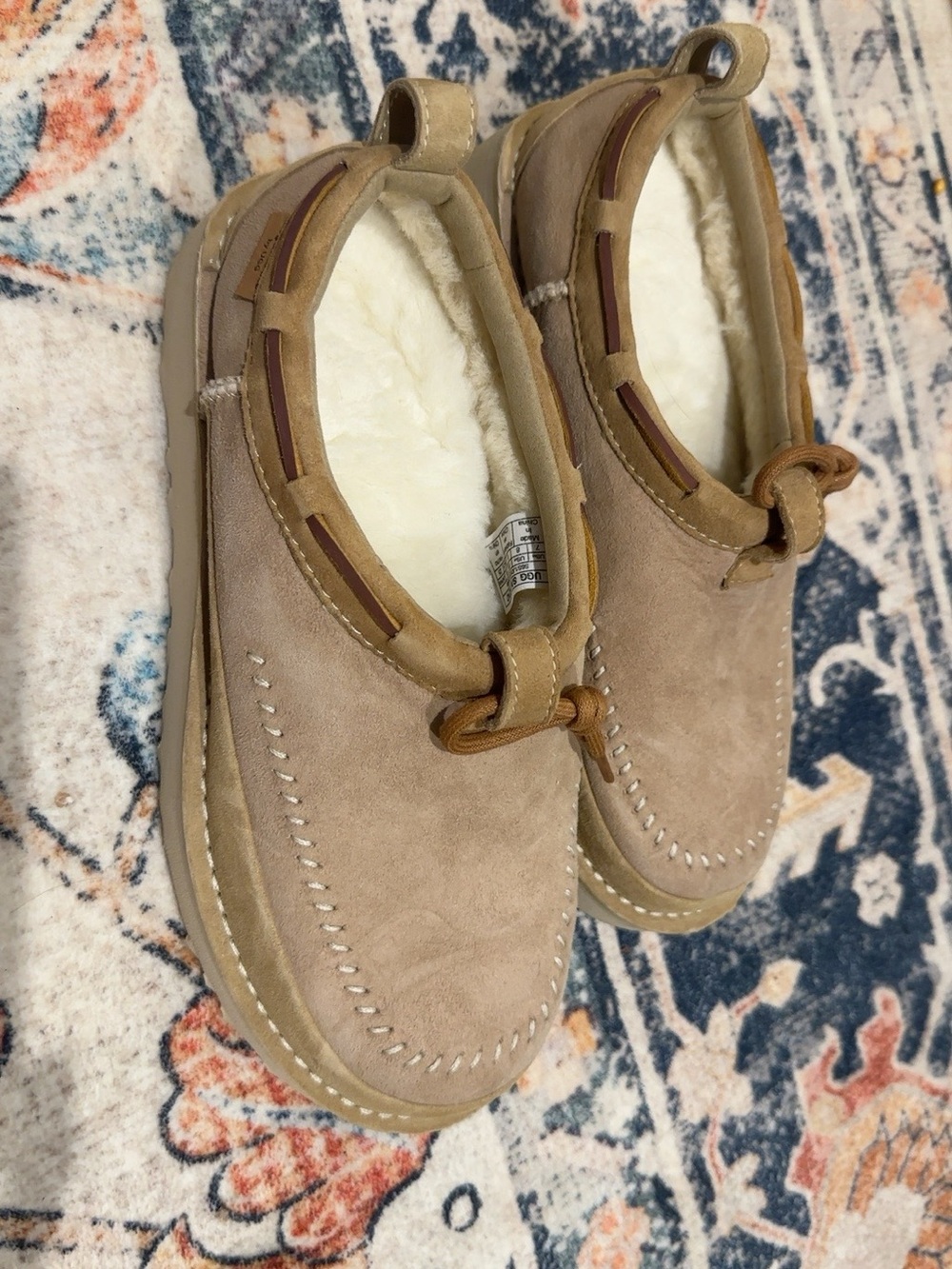UGG Women's Suede Slipper in Light Brown with Cream Fleece